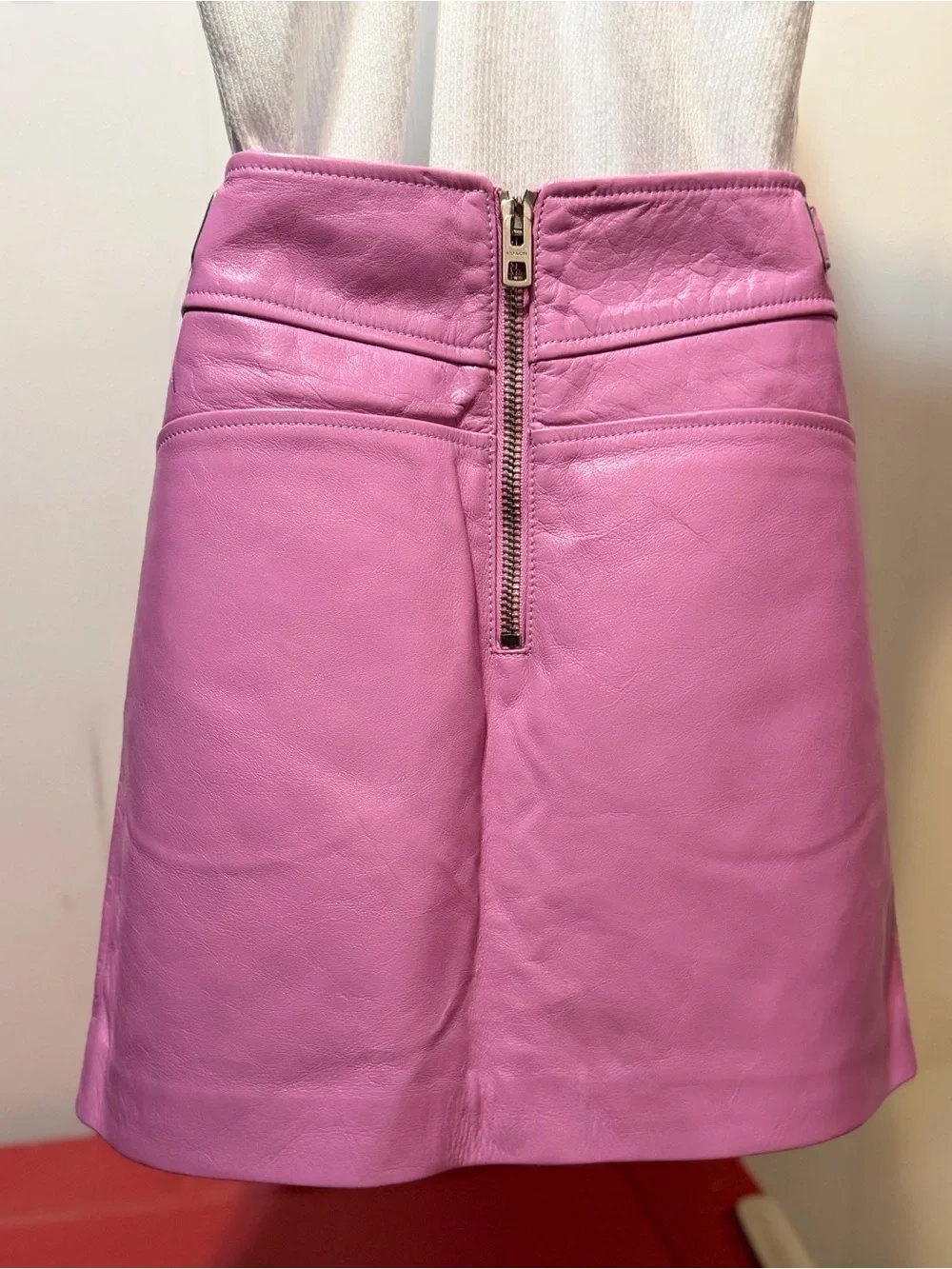 Coach Pink Calf Leather A-Line Mini Skirt w Pockets Sz 10